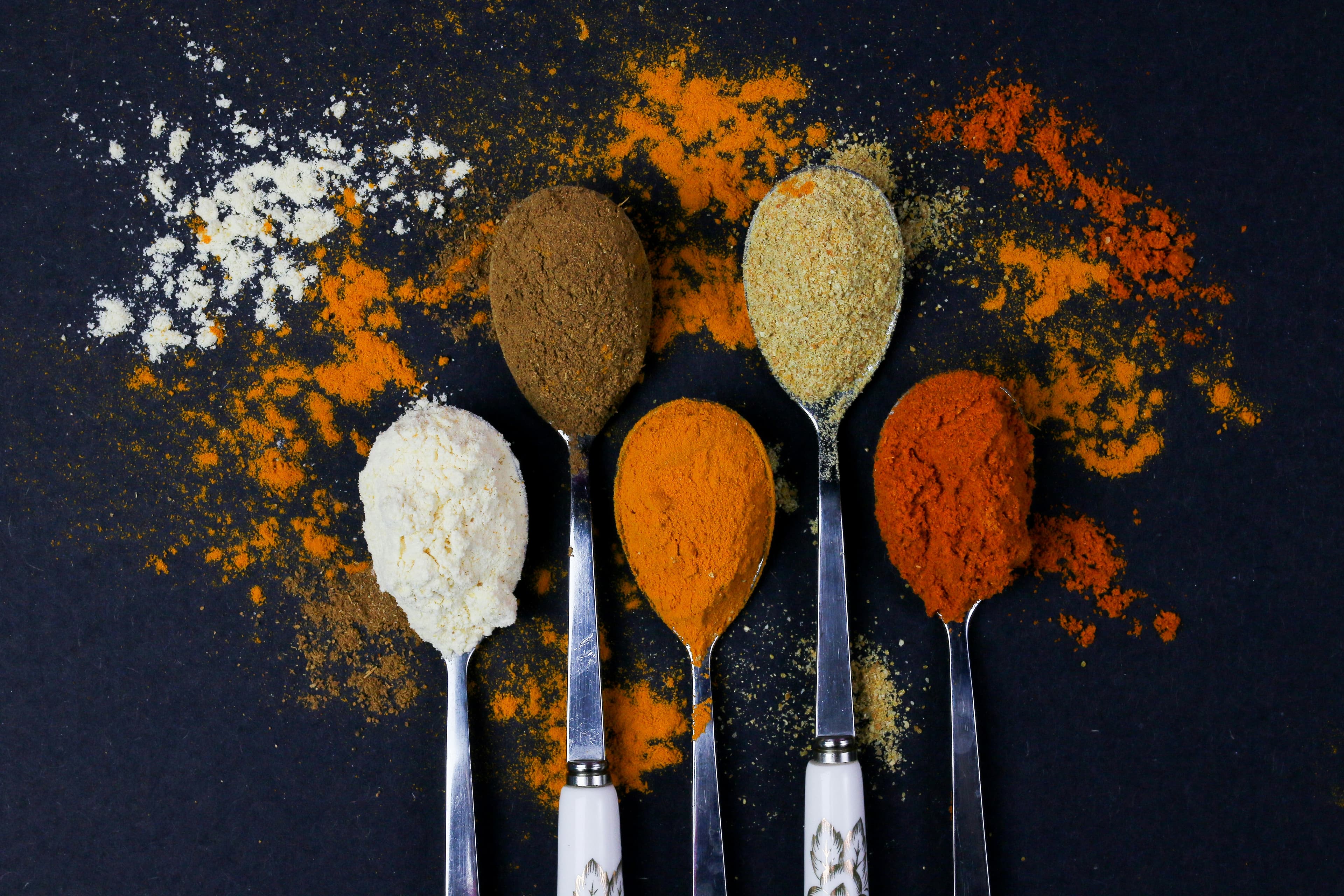Spoons of assorted ground spices, representing a natural spices and tea brand case study